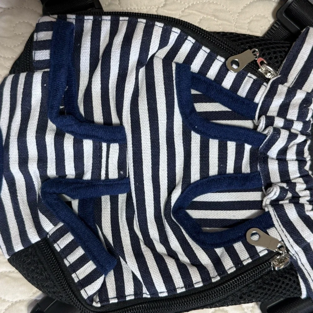 Pet Carrier Backpack for Dogs adjustable wearable navy white stripe small Pets